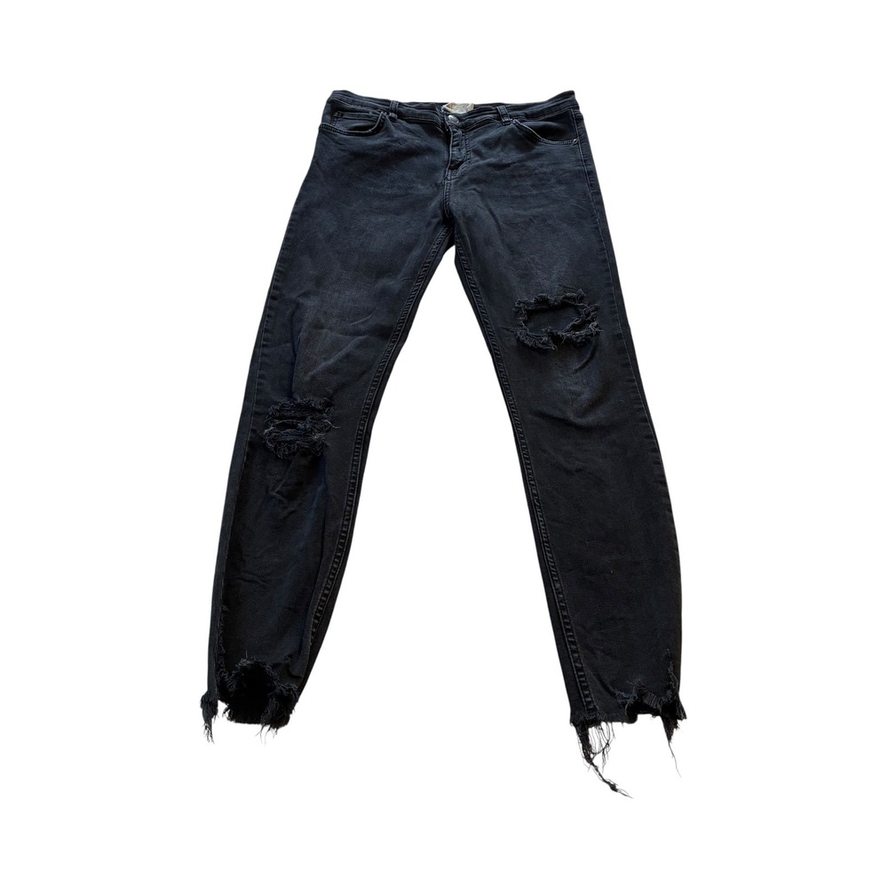 Free People Women's Distressed Black Wash Ripped‎ Frayed Hem Jeans Size 28